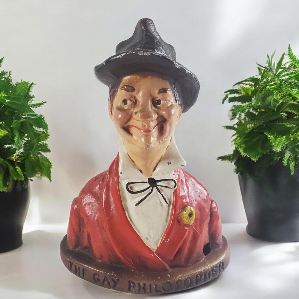 Vintage Henry Major The Gay Philosopher 8" Metal Bust 1945 Handpainted *READ*
